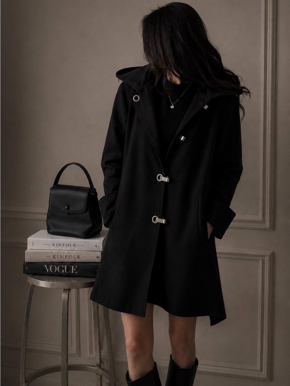 London Fog Black Hooded Coat